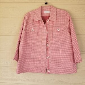 90’s Alfred dunner Ginghams Blazer Top  pink gingham Long Sleeve Cotton Summer